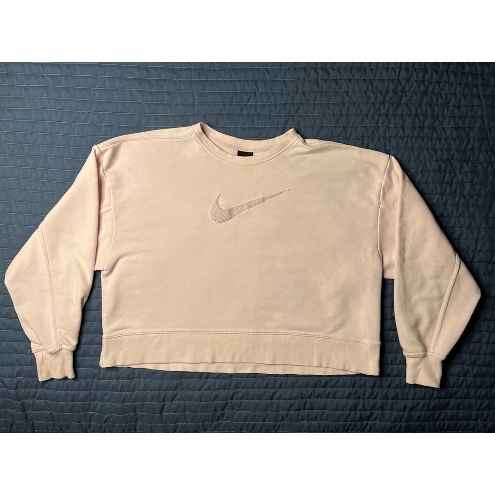 Nike Dri-FIT Cropped Sweatshirt Women's Med Pink Training Crew Swoosh DJ0774-663